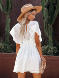 Summer White V neck Beach Dress Ruffles Solid Dresses Women Beachwear Bandeau Mini Dress Clothing For Women