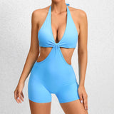 Zingj Fake Two-Piece Yoga Clothes Dance Sports Elastic Hollow Out Tight Fitness One-Piece Yoga Pants-Outfit
