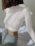 SUCHCUTE Solid Basic Long Sleeve Women T-Shirt Gothic Skinny Turtleneck Kintted Female Shirt Autumn Fashion Streetwear Crop