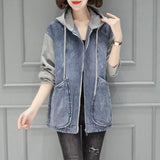 Zingj Hooded Coat Female Autumn New Plus Size Fashion Short Splicing Loose Small Versatile Autumn Jacket-Outfit