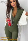 Autumn Winter Women Solid Long Sleeve Zipper Jumpsuit Skinny Sexy Streetwear Casual Rompers Sportswear