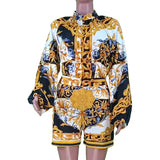 Spot 2025 Autumn / Winter Women's Shopify Print Long Sleeve Jacket Shorts Set Two-Piece
