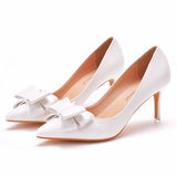 Wedding Dress Tip Single Shoe Fine Heel Single Shoe Bow Tip Shoes Large White Wedding Shoes Low