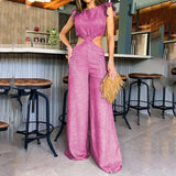 One Piece Jumpsuit Women 2023 Fashion Casual Wide Leg Jumpsuits Hollow Out Female Clothing Summer Sleeveless