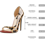 Onlymaker Women's Peep Toe 12cm High Heels Leopard print Pumps Sandals Woman Dress Party Office Slipper Shoes Big Size