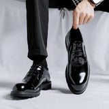 Zingj Patent Leather Men Business Casual Leather Shoes Wide Foot Shoe Thick Platform Bright Top Trend Derby Shoes