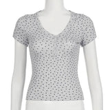 V-Neck Floral Striped Short Sleeve TeeOutfit