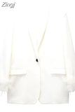 Black Feather Blazer Women Button Fashion Woman Blazer 2023 Casual Elegant Womens Jackets Long Sleeve Women's Winter