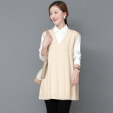 Zingj Autumn Long Loose Wear V-Neck Knit Thin Vest Vest New Large Size Set Vest Female-Outfit