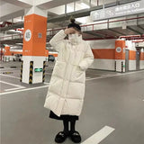 Standing Collar Long White Duck Down Down Jacket Female 2024 Winter New Thick Large Pocket Over The Knee Loose Warm Coat-Outfit