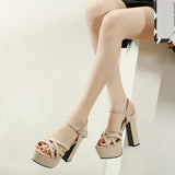 Zingj Show High Heels Female Waterproof Platform Buckle Thick Heel Hate Sky High Sandal Model Training Performance