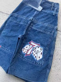 Shorts Men's Hip-Hop Rap Harajuku Style Casual Vintage Denim Shorts Mid-Waist Basketball