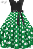 Women Dot Print Dress Summer Sexy V-neck Sleeveless Elegant Vintgae Party Dress Vestidos S~3XL Robe