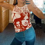 Harajuku Graphic Print T-shirt 90s Women Vintage Crop Top Y2K Aesthetic Summer Slim Fit Tees Tops Streetwear Gothic