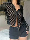 Transparent Sexy Casual Cardigan Tshirts Women Long Sleeves Buttons Tops Turn-down Neck Chic Fashion Outfits