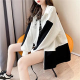 Zingj And Long Fried Street Spell Color Thin Coat Female Autumn 2024 Net Red Design Sense Lazy Wind Large Size Hoodie Cardigan-Outfit