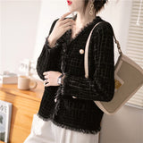 Zingj Autumn And Winter Small Jacket V Collar Plaid Mink Velvet Cardigan French Temperament Small Fragrant Wind Short Coat Female-Outfit