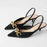 ZAR 2022 Summer Leopard Pumps for Women Fashion Ponited Toe Rhinestone Interchangeable Strap Party Heels Feminine Vintage