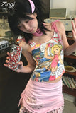 Anime Print Cartoon Hotsweet Summer Tanks Top American Sexy Dopamine Camis Women Japan Style Harajuku Vests Crop