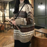 Women Vintage Loose Casual Sweaters Geometric Female Harajuku Korean Fashion Womens Striped Sweater Streetwear