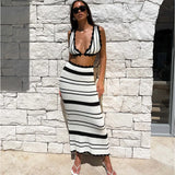 Striped Bikini Knitted Vest Sling Suit Beach Bohemian Style Long
