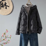 Autumn And Winter New Korean Version Loose White Duck Velvet Hooded Down Jacket Female Casual Fashion Warm Long Sleeve Short Coat-Outfit