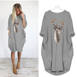 Sleeve T Shirt Christmas ELK Sequin Dress Oversized Long Tops Casual Loose Mini Dresses Streetwear Vestidos Wrap