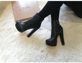 Onlymaker Women's Round Heel High Heel Platform Ankel Boots Block Chunky Heels Wedding Party Shoes Large Size Fashion