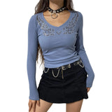 Indie Fairy Grunge Crop Top 90s Vintage Graphic Print Long Sleeve Women Crop Top Harajuku Autumn Spring Female Tees