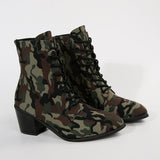 New High-Heeling With Camouflage Short-Box Martin Boots Coarse And Pointed Breathable Denim