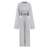 Zingj Hoodie Suit Female 2024 Fashion Sleeve Long Sleeve Crop Hoodie Strap Straight Tube Wide Leg Pants Three-Piece