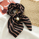 Chiffon Bowknot Silk Hair Scrunchies Women Pearl Ponytail Holder Hair Ties Hair Rope Rubber Bands Headwear Hair