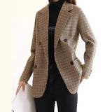 Vintage Houndstooth Winter Thick Women Jacket Blazer Sashes Plaid Female Suit Jacket with belt Long Sleeve blaser