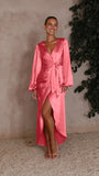 Zingj Summer Sexy Big V-Neck Waist Waist Lace With Satin Lantern Sleeve