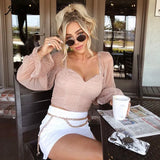 Polka Dot Blouse Women Mesh Shirts Pink Tops Sweet Neckline Lantern Sleeve Ruched Blouse White Blusas Vintage