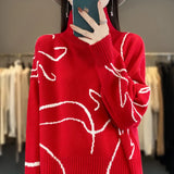 Zingj Turtleneck Sweater Female Thick Short Red This Year Christmas New Year Bottom Shirt Inside And Outside Wear Sweater-Outfit