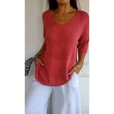 Casual Sweater Basic Thin V-Neck Seven-Sleeve Solid Female Bottoming Shirt Ice Cream