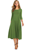 2020 Autumn Winter Elegant New Fashion O Neck Women's Midi Maxi Dress Casual Tunic Solid Three Quarter Ladies Long