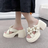 Wind Flower Thick Bottom Slippers Female Wear Female 2025 Summer New Fashion Beach Open Toe Slippers