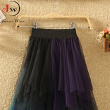 Mesh Pleated Women Elastic Waist Patchwork 2023 Spring Summer Elegant Romantic Girls Long Skirts