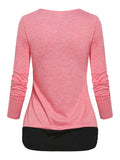 Patchwork Cowl Neck Mock Button Ruched Contrast T-shirt Women Tee T Shirt Long Sleeve 2022 T-Shirts