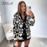 2021 Autumn Winter Green Cardigan Oversized Women Long Sleeve Button Casual Loose Knitted Sweater