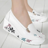 New Women's Genuine Leather Platform Shoes Wedges White Lady Casual Shoes Swing mother Shoes Size