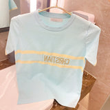 Summer Luxury Women Knitted Tops Ladies High Quality Embroidered T-shirts Spring New Vest Female Fashion Brand Letter