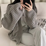 Cable Knit Loose Zip Up CardiganOutfit