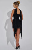 Sequin Tube Bodycon Mini Dress With Sparkle Scarf Collar- Outfit