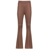 Khaki Elastic High Waist Flared Pants Capris Skinny Casual Push Up Sweatpants Women Fashion Summer Patchwork