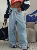 Wind Side Striped Bump Color Splicing Jeans Belt Belt With Casual High-Rise Thin Loose