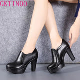 2021 Round Toe Genuine Leather Women's Shoes Women Fashion High Heels Autumn Winter Ankle Boots Black Plus Size