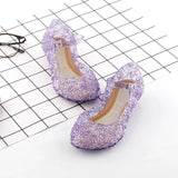 Girls Kids Summer Crystal Sandals Princess Jelly High-Heeled Shoes Princess Cosplay Party Dance